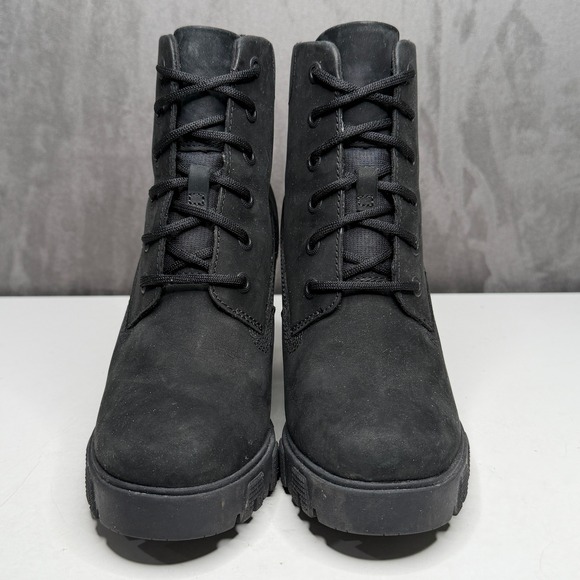 Timberland Boots Womens Sz 8.5 Lana Point Black Nubuck Lace Up Block Heel - Picture 5 of 12